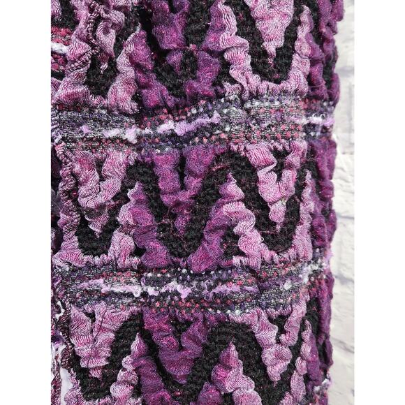 Purple Black Multi Textured Woven Scarf With Tassels Stretchy Warm Cozy - Picture 2 of 3